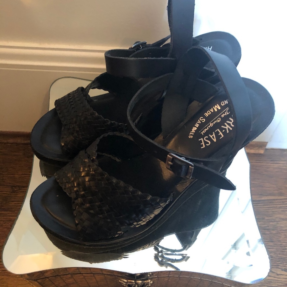 Kork Ease Black Leather Wedge Size 38